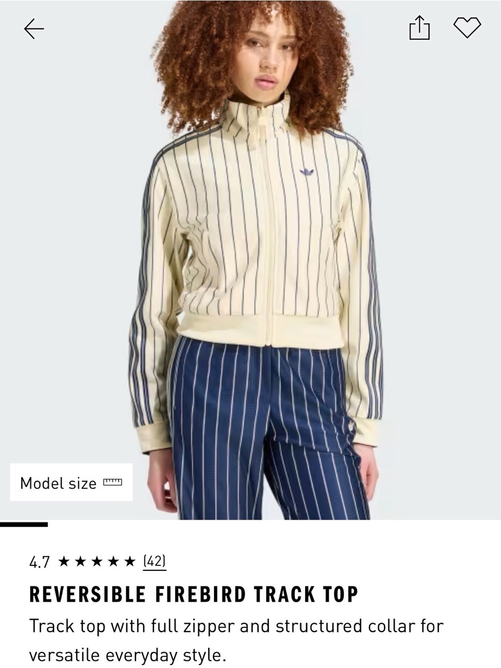 adidas Cream and Navy Pinstripe Reversible firebird track jacket
